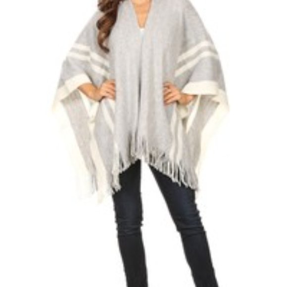🎉HP🎉 ✴️LAST ONE✴️ ANGEL PONCHO/WRAP IN GRAY WITH CREAM… - Picture 3 of 4